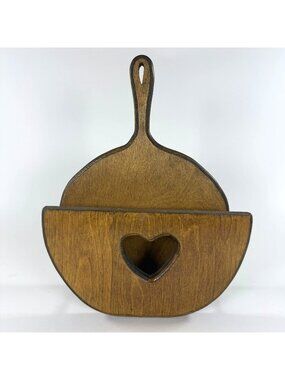 Rustic Wooden Plate Rack Holder With Heart Cutout Design 1980's